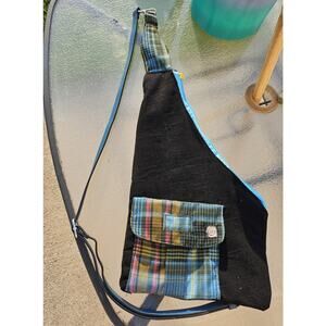 Handmade Sling Bag Upcycled From Cordoroy Pants And A Plaid Shirt